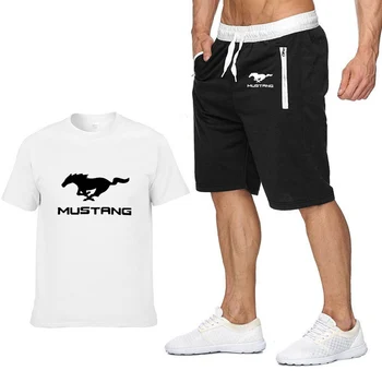 Мъжка тениска с Къс ръкав с Логото на колата си Мустанг, Лятна Мъжка Тениска в Стил Харадзюку, висококачествени Памучни Тениски, брючный костюми, Спортно Облекло