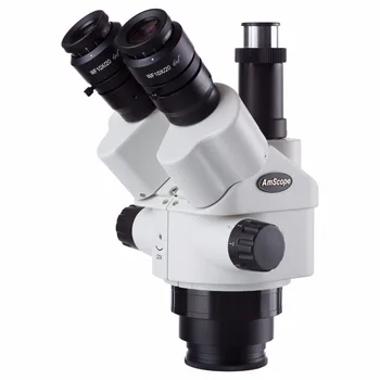 Корона стереомикроскопа AmScope с едновременното фокусно увеличаване 7X-45Ч с тринокулярным увеличение