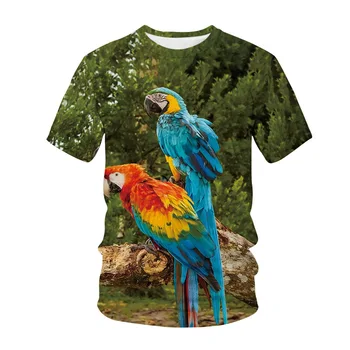 Нова Тениска Little bird/parrot, Градинска Дрехи С 3D Принтом, Мъжки И Дамски Модни Тениски с Кръгло деколте и Къс Ръкав, Ризи в Стил хип-Хоп, Върхове