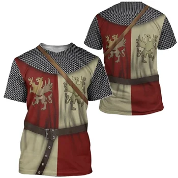 Мъжки t-shirt Оверсайз с 3D Принтом в Ретро стил, Европейски Тамплиеры, Къс Ръкав, Воини на Викингите, Модни Лятна Градинска Мъжки Дрехи