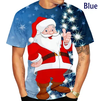 Забавна Коледна Тениска с 3D Принтом Дядо Коледа, Мъжки и Дамски Дрехи в Навечерието на Коледа, Риза За Двойки с Къси ръкави
