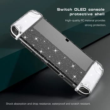 Флип Блестящ Прозрачен Калъф за Nintendo Switch OLED Набор от Защитни Аксесоари за Носене Светкавица За Ключа OLED Твърда Обвивка на Фолио за Стъкло