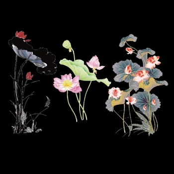 Голяма Китайска Живопис, Акварел цветя термонаклейка лотос ютия на нашивках за дрехи кръпка теплопередача за тениски
