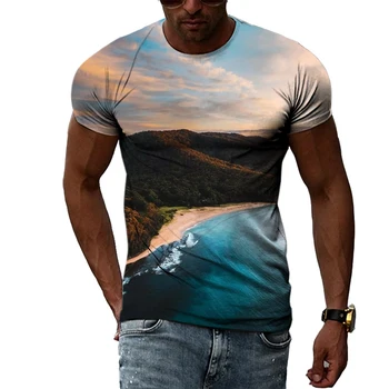 Летни плажни пейзажи, графики тениски За Мъже, Модни тениски с 3D Принтом личност, хип-хоп, harajuku, трендови тениски с къс ръкав