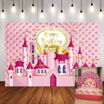 Фон за Снимки на Принцеса Розов Замък на Таблата честит Рожден Ден, Детски Фотографски Фонове Фотосесия Подпори за Фотосесия